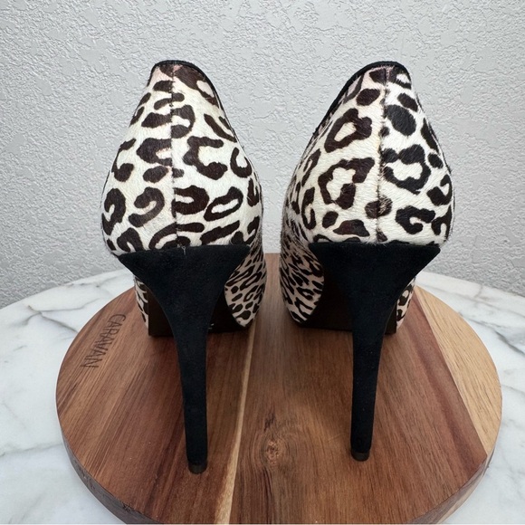 Guess EUC High Heels,leopard,print,genuine leather,ponyhair SZ 9.5 peep toe - Picture 3 of 10